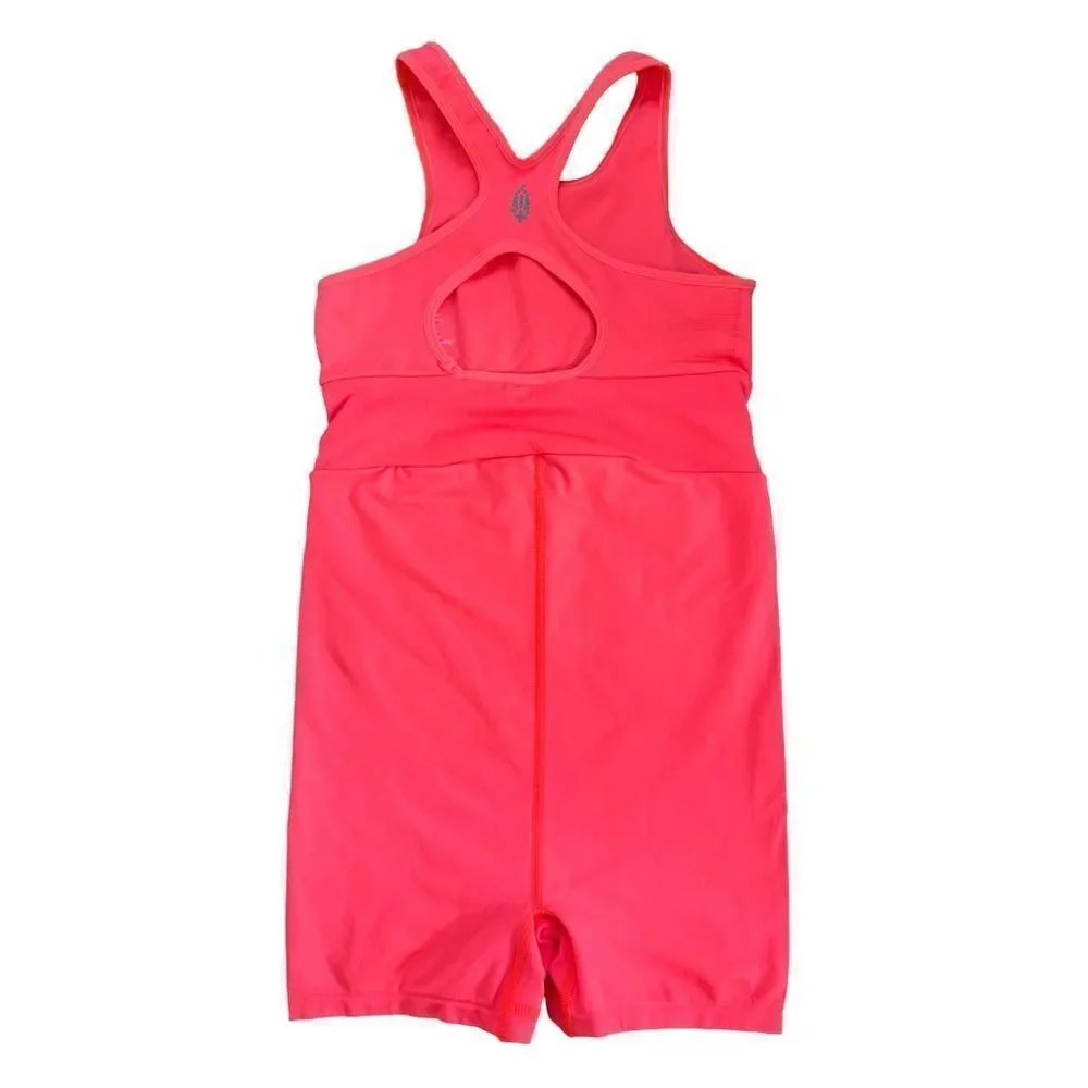 Free People Movement Every Single Time Runsie Athletic Romper Stretch Coral